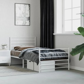 Estrutura de cama com cabeceira e pés 75x190 cm metal branco