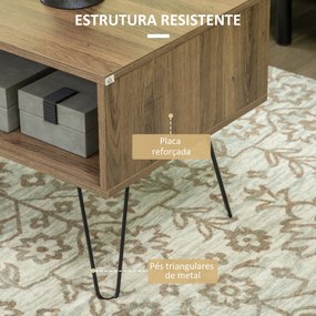 Mesa de Centro Estilo Boho Mesa de Sala de Estar com Gaveta Compartimento de Armazenamento e Pés de Metal Elevados para Escritório Estúdio 60x45x46cm