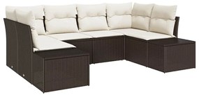 Conjunto de Sofá de Jardim com 6 Peças e Almofadas Castanhas em Rattan
