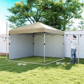 Tenda de jardim pop-up 297C x 297L x 288A cm, dobrável, com altura ajustável, proteção UV 30+, 2 paredes laterais e saco de transporte incluído bege