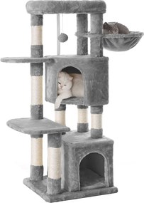 Arranhador para gatos 49 x 45 x 120 cm com plataforma grande cinzento claro