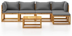 6 pcs conjunto lounge de jardim c/ almofadões acácia maciça
