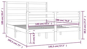 Estrutura de cama 140x190 cm madeira de pinho maciça cinzento