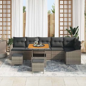 Conjunto de Sofá de Jardim de 9 Peças com Almofadas Cinza Rattan Poly