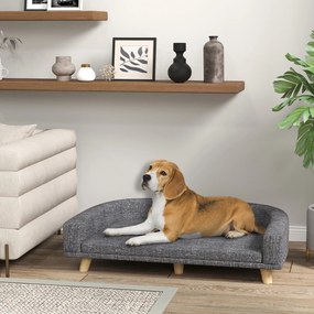 Sofá para Cães Cama Elevada para Cães Estofada com Almofada Lavável e Pés de Madeira de Pinho 98x67x25 cm Cinza Escuro