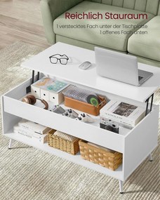 Mesa de centro 50 x 100 x 45/58,5 cm com tampo ajustável e compartimento oculto, branca