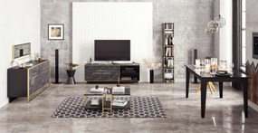 Móvel de TV SIENA em Mármore Preto com 2 Portas e Base Dourada – 160x3