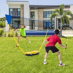 Conjunto de badminton portátil para crianças com 2 penas e 2 raquetes Estrutura em PVC resistente azul, amarelo