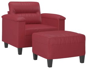 Poltrona com apoio de pés 60 cm couro artificial vermelho tinto