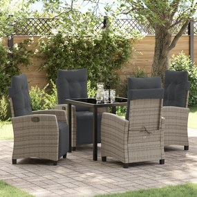 vidaXL Conjunto de Jantar de Jardim de 5 Peças Cinza de Rattan Poliéster