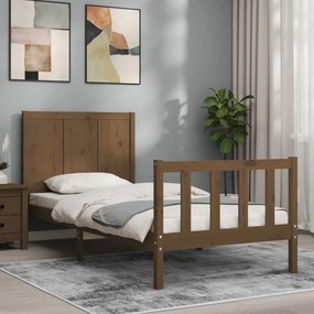 Estrutura cama cabeceira 100x200cm madeira maciça castanho-mel