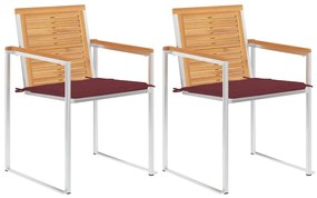 vidaXL Cadeiras de jardim com almofadões 2 pcs teca maciça e aço