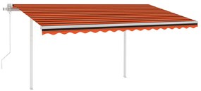 Toldo retrátil automático com postes 4,5x3,5 m laranja/castanho