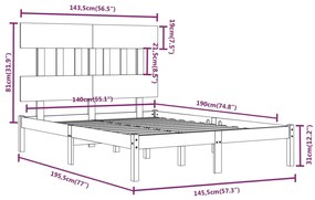 Estrutura de cama 140x190 cm madeira maciça preto