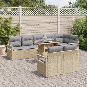 Conjunto de Sofá de Jardim vidaXL 9 Peças com Almofadas Bege Rattan Po