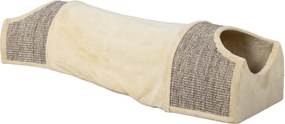 Túnel para gatos, brinquedo para gatos, com 2 compartimentos abertos em sisal, aberturas, para interior, 107 x 38 x 29 cm, bege
