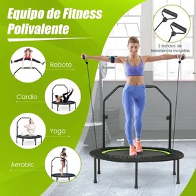 Trampolim dobrável 101 cm Mini trampolim de fitness com pega ajustável em altura e 2 bandas para crianças e adultos Verde