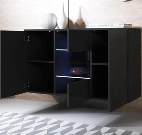 Aparador Suspenso "Clash" com Luz LED - 120x70x40 cm - Preto Brilhante