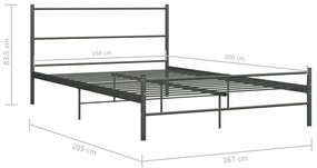 Estrutura de Cama Dart em Metal Cinzento - 160x200 cm - Design Moderno