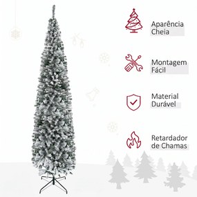 Árvore de Natal Estreita 270 cm com Efeito Neve, 1014 Ramos e Suporte Metálico, Verde e Branco