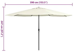Guarda-sol de jardim com poste de metal 390 cm branco areia