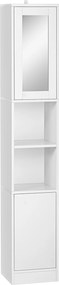 Kleankin Coluna de Casa de Banho com Espelho 2 Portas Prateleiras Ajustáveis 30x28x170 cm Branco | Aosom Portugal
