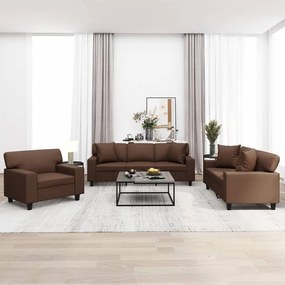 vidaXL 3 pcs conj. sofás c/ almofadas/almofadões couro artif. castanho