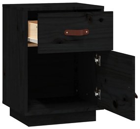 Mesa de cabeceira 40x34x55 cm madeira de pinho maciça preto