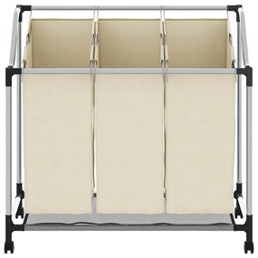 Separador de roupa suja com 3 sacos aço creme
