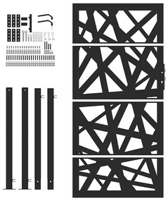 Portão de jardim 105x180 cm design de luz em aço preto