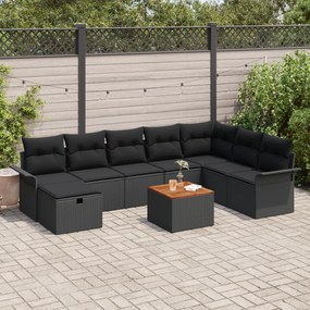 Conjunto de Sofá de 9 Peças para Jardim com Almofadas Rattan Poliéster
