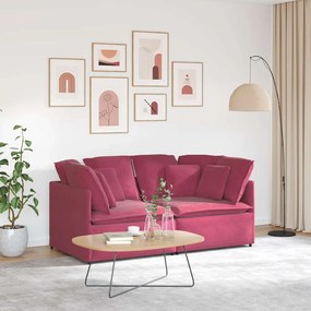 vidaXL Sofá modular com almofadas veludo vermelho tinto