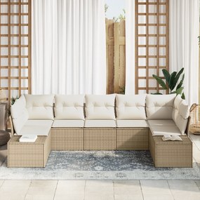 Conjunto de Sofá de Jardim de 7 Peças com Almofadas Bege Rattan Poliés