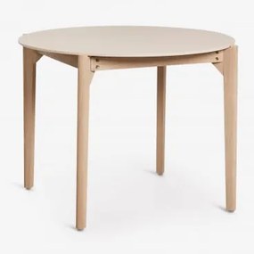 Mesa De Jardim Redonda Ø100 Cm Em Cimento E Madeira De Acácia Xajul Marrom Acácia Claro - Sklum
