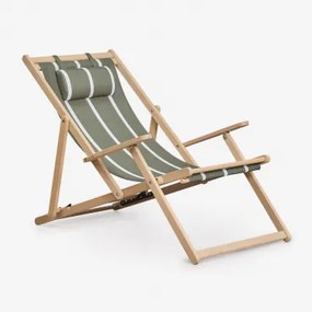 Pack De 2 Espreguiçadeiras Dobráveis Com Almofada Em Madeira De Acácia Rondônia Verde Oliva Intenso - Branco Gardenia - Sklum