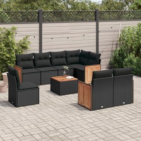vidaXL 9 pcs conjunto de sofás p/ jardim c/ almofadões vime PE preto