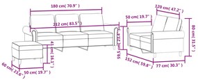 3 pcs conjunto de sofás com almofadões veludo cinzento-escuro