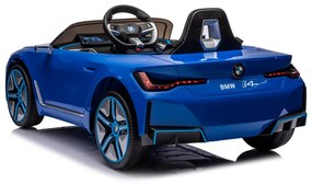 Carro elétrico para crianças BMW i4, 12V pneus de borracha EVA, banco em pele artificial Azul