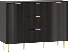 HOMCOM Aparador para Sala 120x40x90 cm 3 Gavetas Prateleiras Reguláveis Portas Caneladas Preto | Aosom Portugal