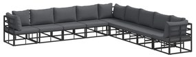 vidaXL Conjunto de Sofá de Jardim com almofada 9 pcs Preto Alumínio