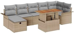 Conjunto de Sofá de Jardim de 8 Peças com Almofadas Bege em Polirattan