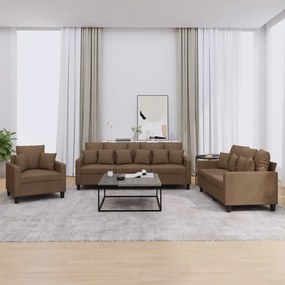 vidaXL 3 pcs conjunto de sofás com almofadas tecido castanho
