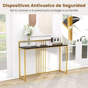 Mesa consola com tampo de mármore artificial Estrutura metálica dourada 120 x 32 x 89 cm Dourada e Preta