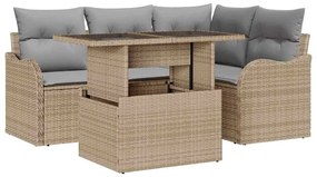 Conjunto de Sofá de Jardim vidaXL de 5 Peças com Almofadas Bege Poli R