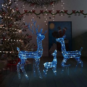 vidaXL Família de renas decorativa 300 luzes LED azuis acrílico