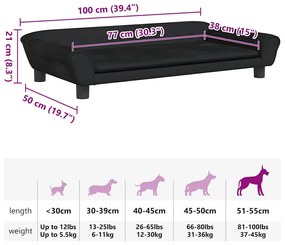 Cama para cães 100x50x21 cm veludo preto