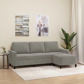 Sofá de 3 lugares com apoio de pés 180 cm veludo cinzento-claro