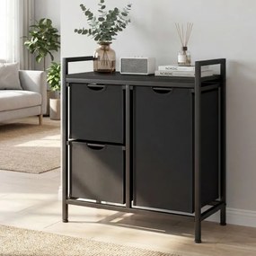 Cesto para roupa suja 66,5 cm x 33 cm x 72 cm com prateleira e 3 sacos removíveis para casa de banho e quarto Preto