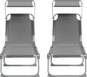 Conjunto de 2 Espreguiçadeiras jardim dobráveis 189 x 53 x 28,5 cm Cinza