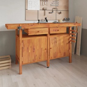 Bancada de trabalho + gavetas/tornos 162x62x83 cm acácia maciça